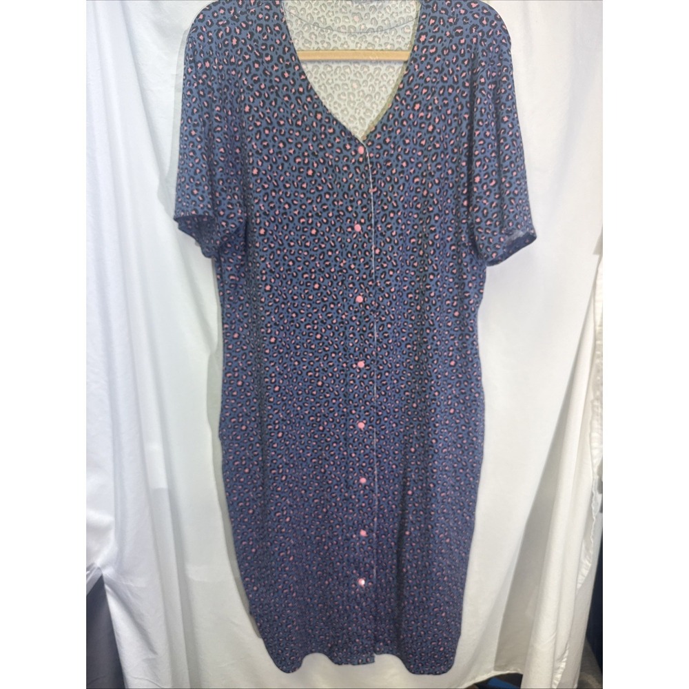 Short Sleeve Sleep Dress Button Front Leopard SML